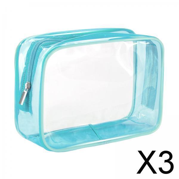 3xWaterproof Toiletry Bag Reusable Holder Container Beach Bag Clear Makeup Bag Blue