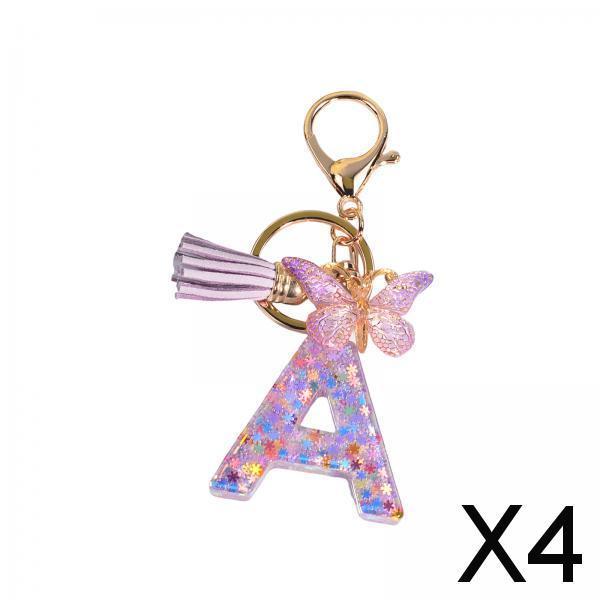 4xResin Keychain Ornaments Girls Women Gifts English Alphabet Keyring Keychain A