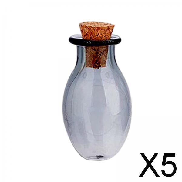 5xMini Glass Bottles Vials Cork Stoppers Empty Spell Jars Clear Wishing Bottle Grey