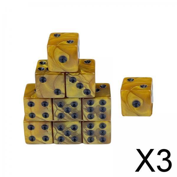 3x10x 6 Sided Dices Set Entertainment Toys 16mm Dices for Table Game Card Game Yellow