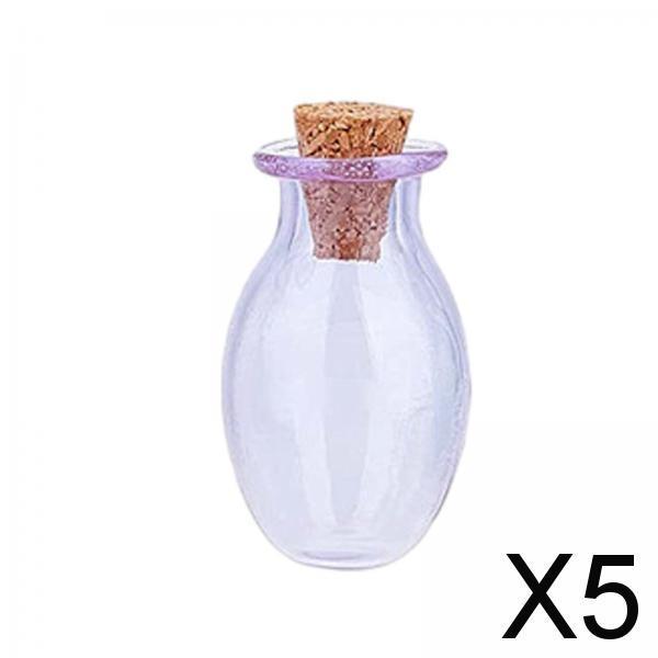 5xMini Glass Bottles Vials Cork Stoppers Empty Spell Jars Clear Wishing Bottle Purple