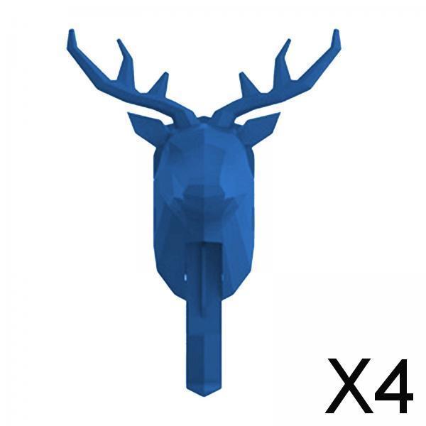 4xWall Mounted Animal Heads Hook Clothes Towel Hook for Purse Coat Living Room Deer Blue