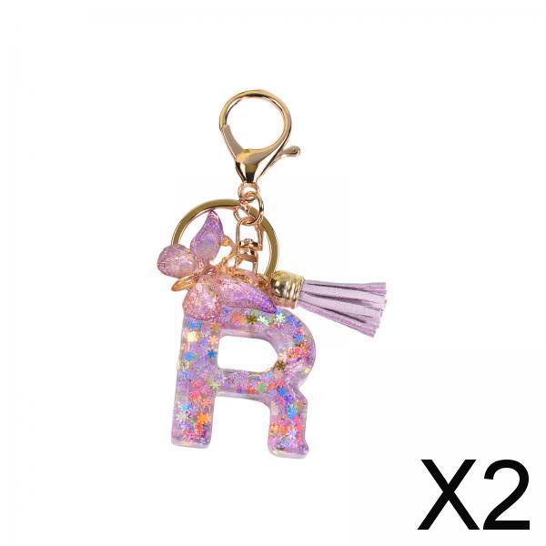 2xResin Keychain Ornaments Girls Women Gifts English Alphabet Keyring Keychain R