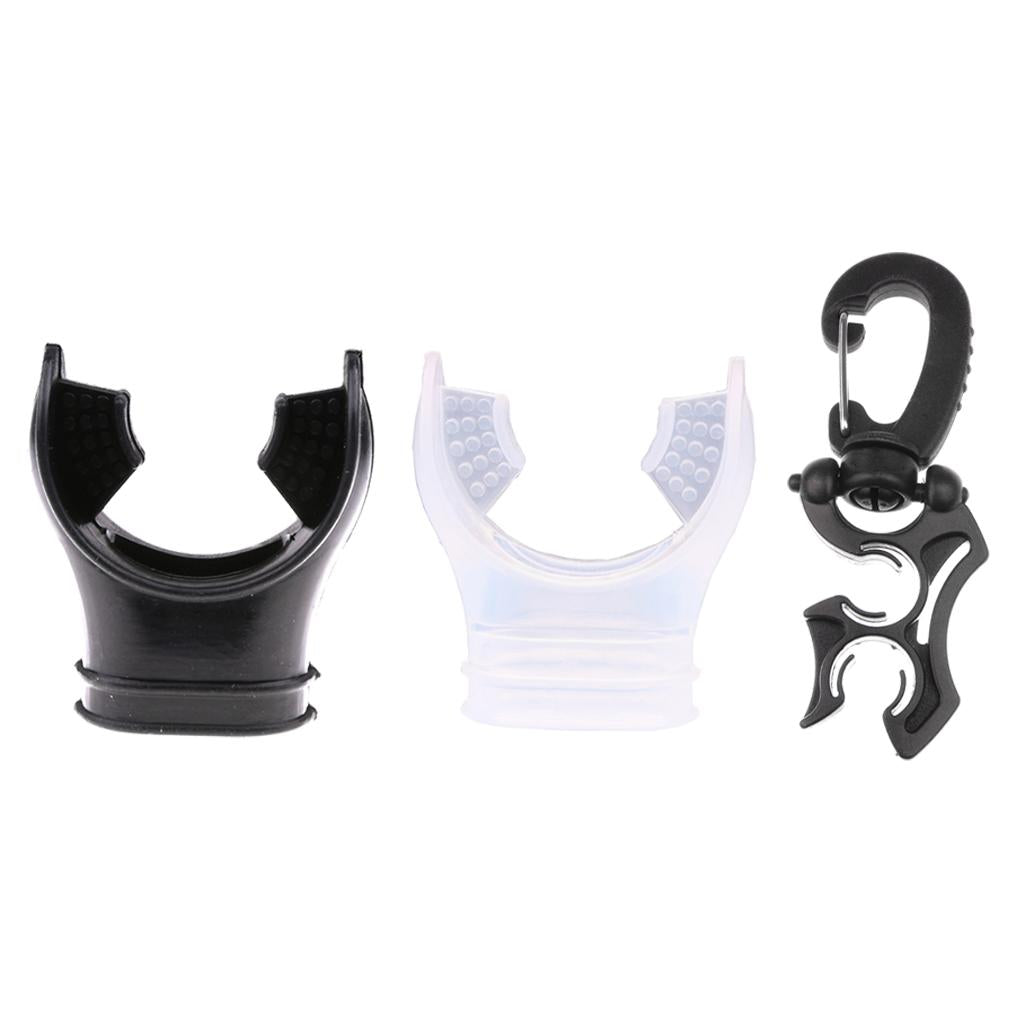 2 Pieces Silicone Scuba Diving Mouthpiece Regulator with Hose Holder Clip