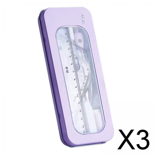 3xMath Geometry Set with Storage Case Reusable Portable for Kids Teachers Home Violet Open Box