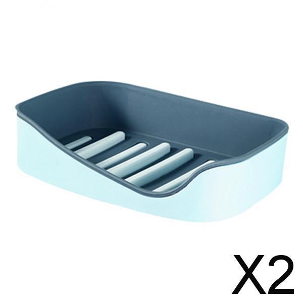 2xSoap Holders with Drain, Double Layer Draining Soap Box for Bathroom Blue