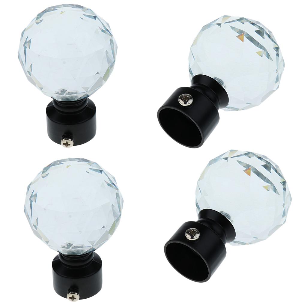 4-Piece Decorative Crystal Window Curtain Pole Rod End Cap Final Head 28mm