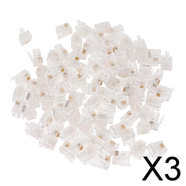 3x100Pcs RJ11 RJ-11 6P4C Modular Plug Telephone Cord Crimp Connector 