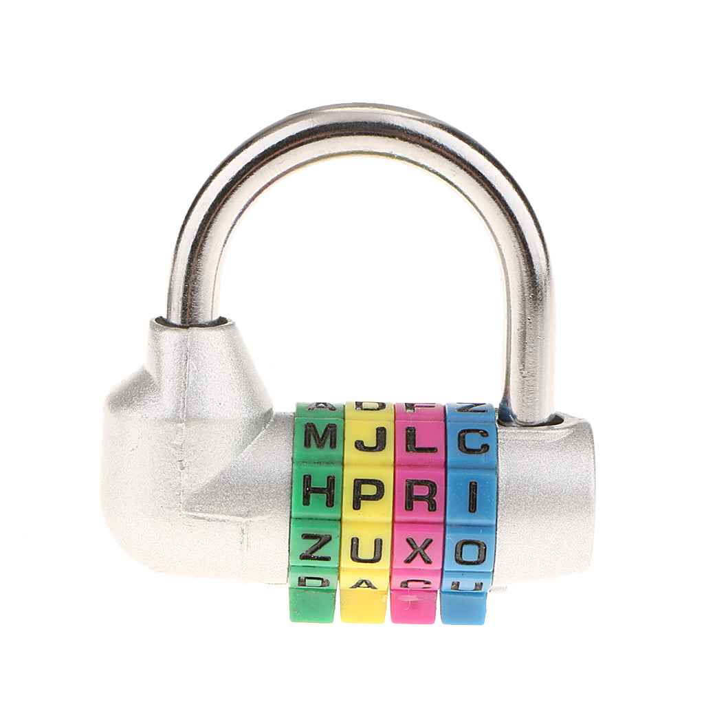 4 Digit Dial Letter Combination Padlock Travel Luggage Suitcase Lock Silver