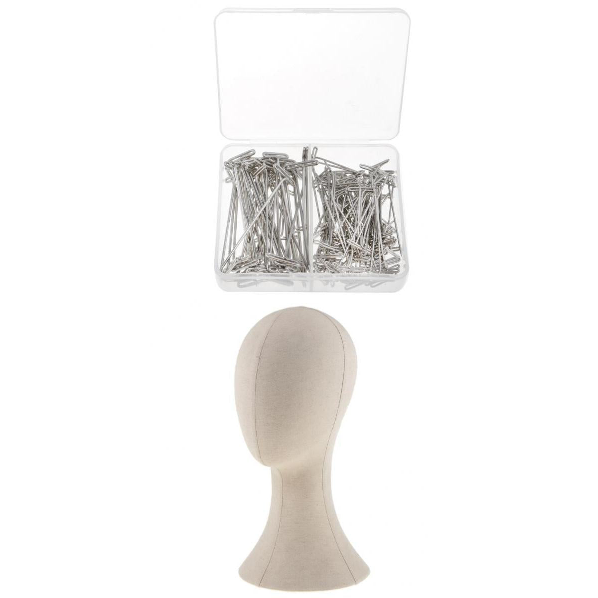 22 Canvas Block Mannequin Head Wig Hat Making Display Holder & 150x T Pins"