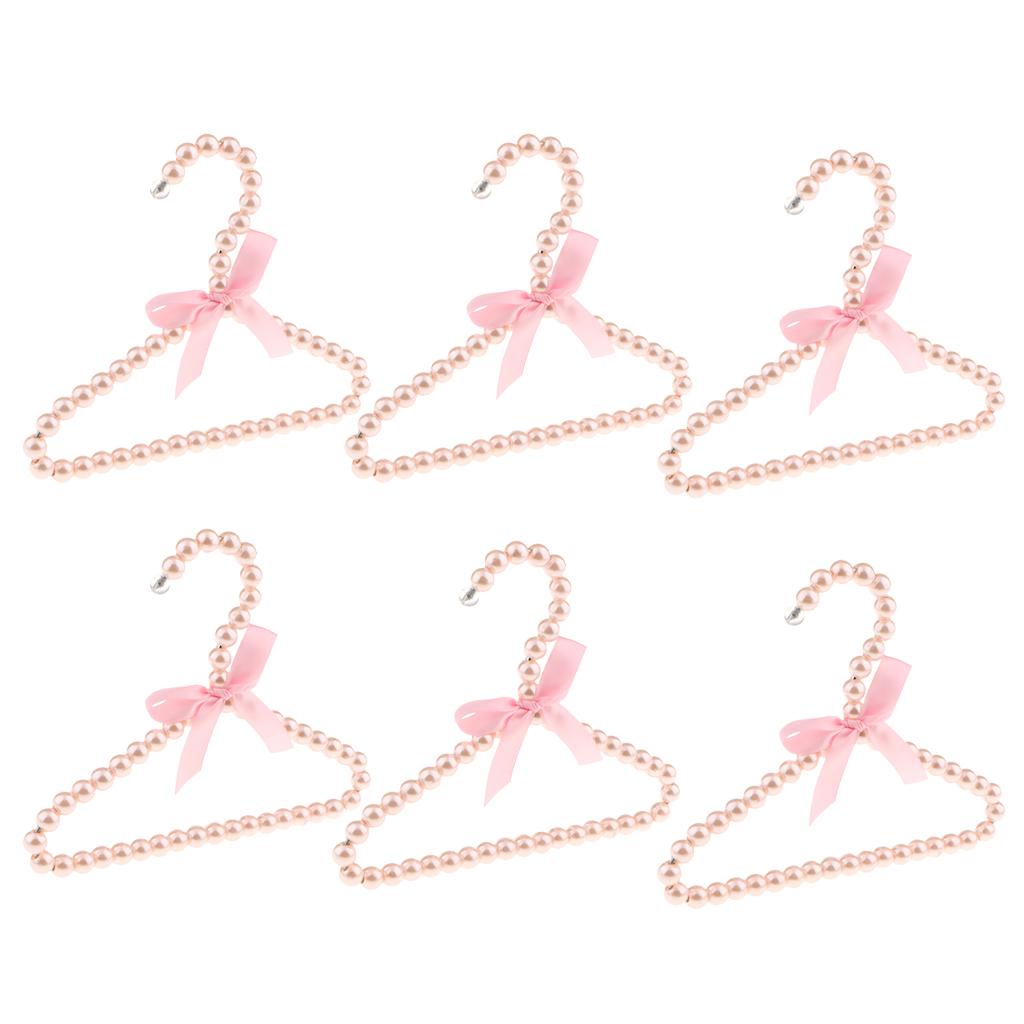 6Pcs 20cm Pearl Beaded Kids Clothes Hanger Coat Dress Pants Hook Holder Pink