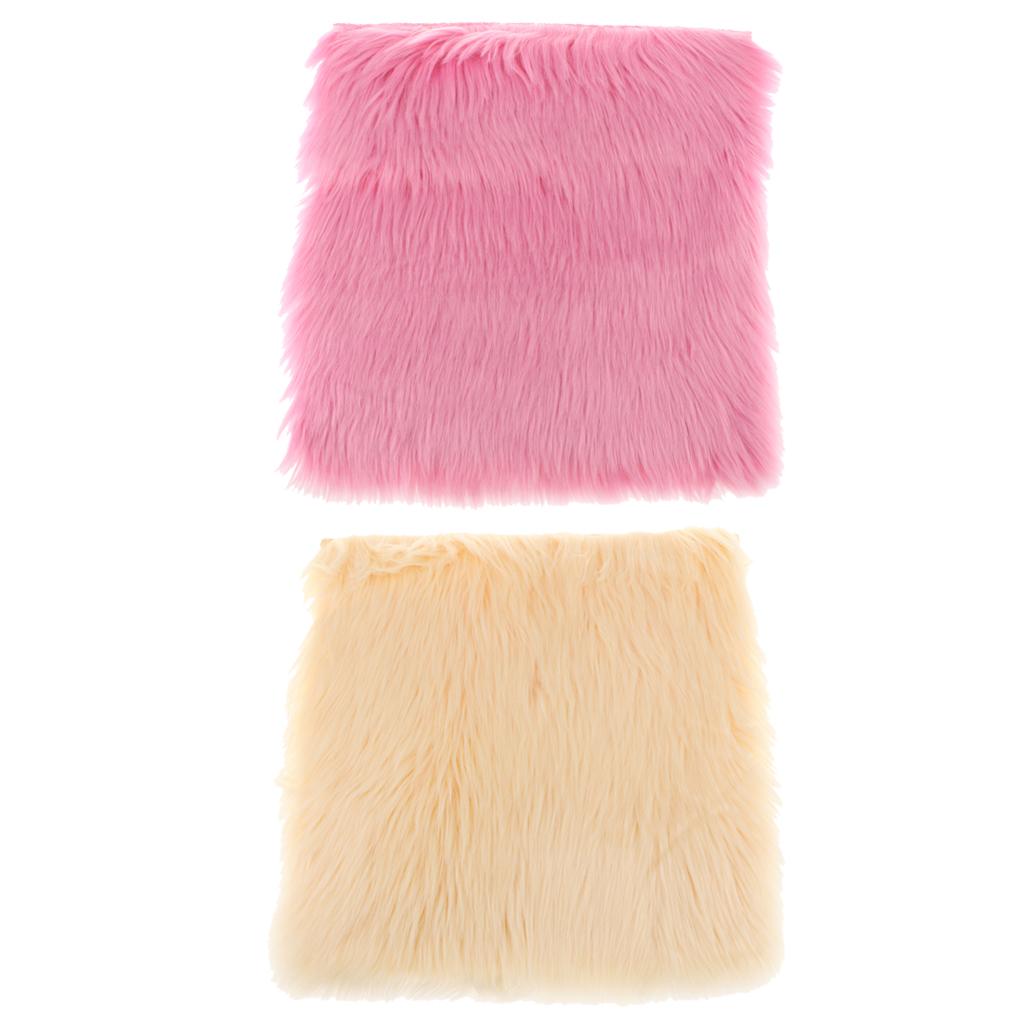 2 Pieces 40x40cm Square Shaggy Area Rug Furry Seat Cushion Floor Door Mat