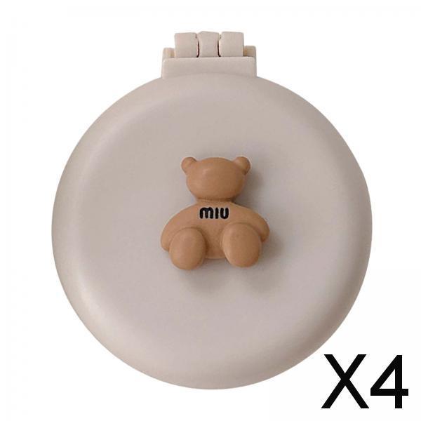 4xFolding Mirror Comb Travel Size Portable Mini Hair Brush for Children Adults Apricot