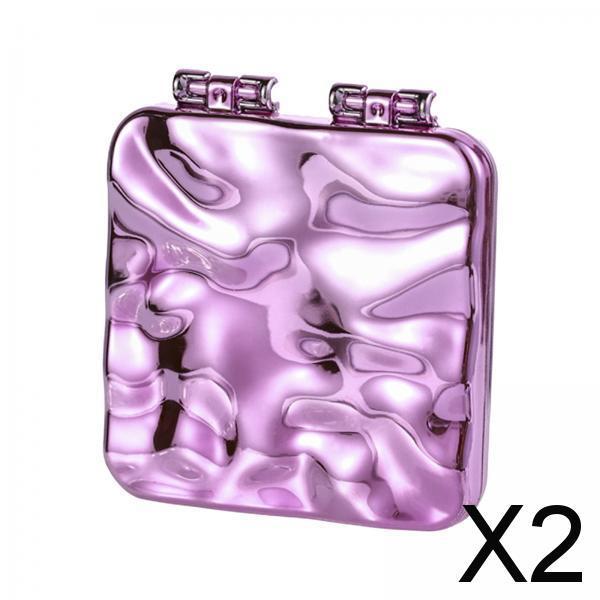2xCompact Mirror Double Sided Small Vanity Mirror for Shopping Daily Work Purple