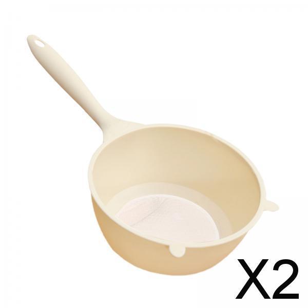 2xWashing Colander with Handle Rice Washing Strainer for Rice Carrots Broccoli white and XL