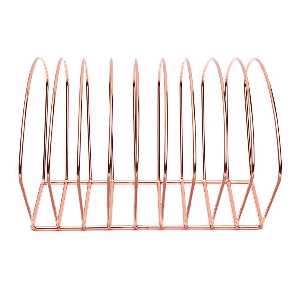 Metal Bookshelf Magazine Book Stand Rack Holder, Desktop Organizer Rose Gold