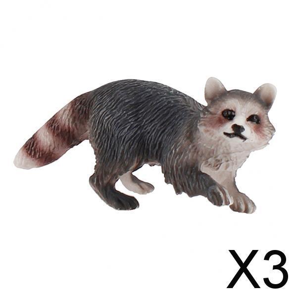 3xLifelike Jungle Animal Raccoon Figures Model Kids Toddlers Toys Party Favors Walking