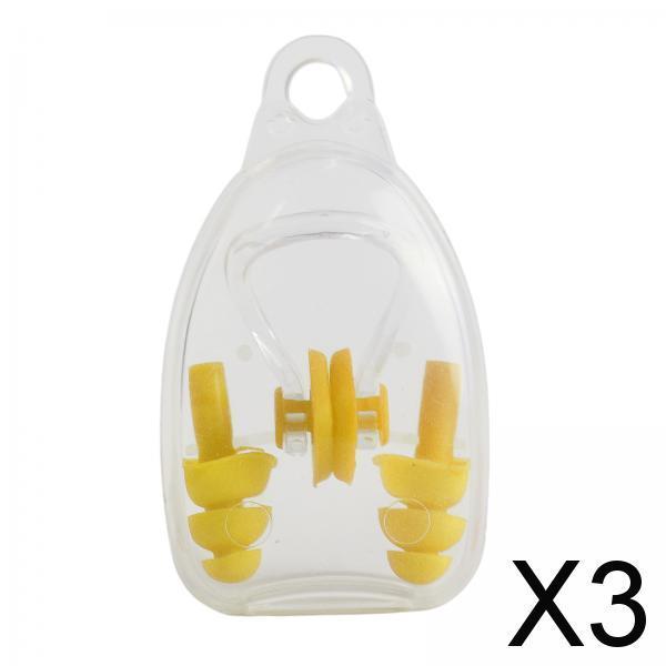 3x1 Set Silicone Ear Plugs Nose Clip Hearing Protection Waterproof for Adults Yellow