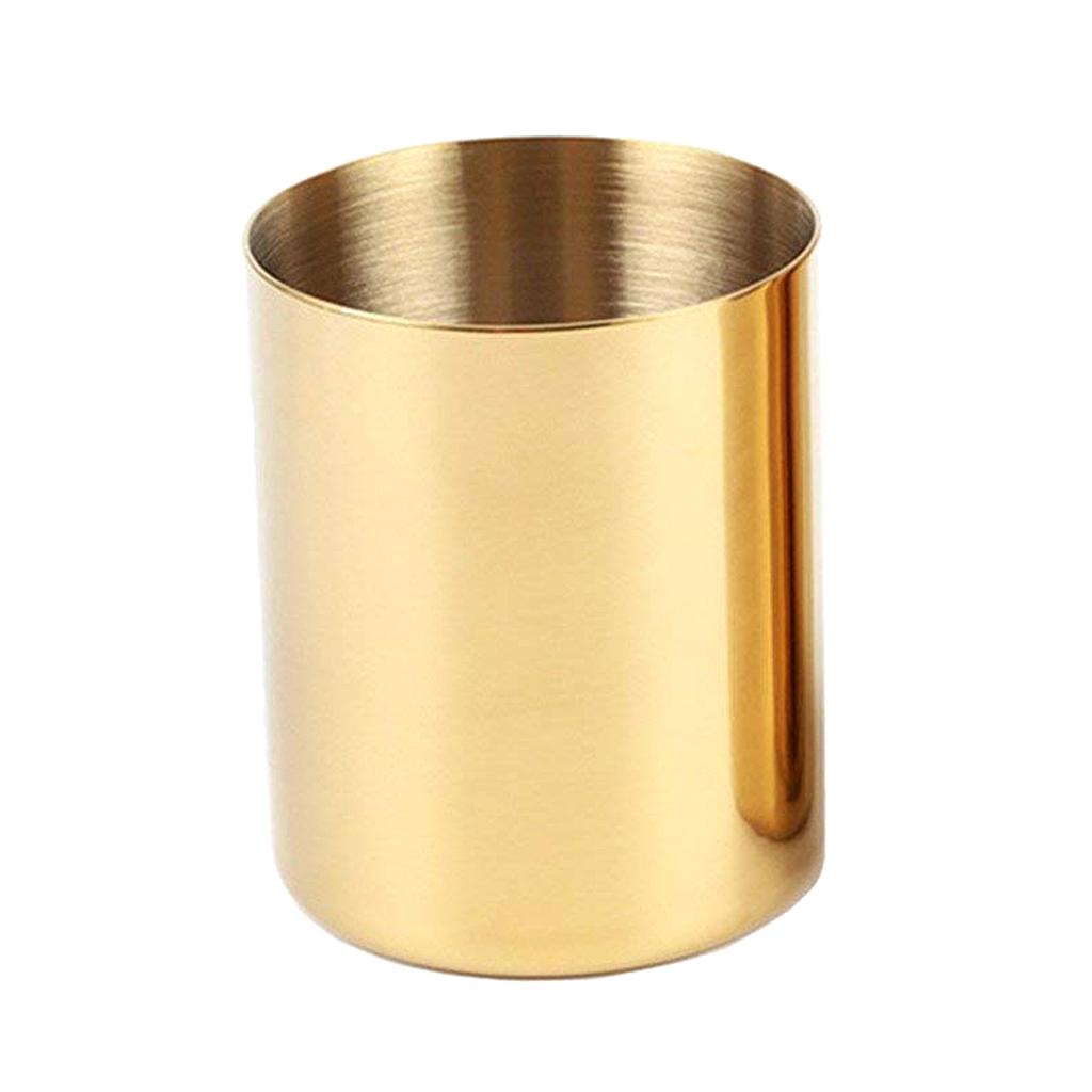 Modern Gold Round Pencil Holder Pen Pot Desktop Organizer Accents Vase simple metal plated