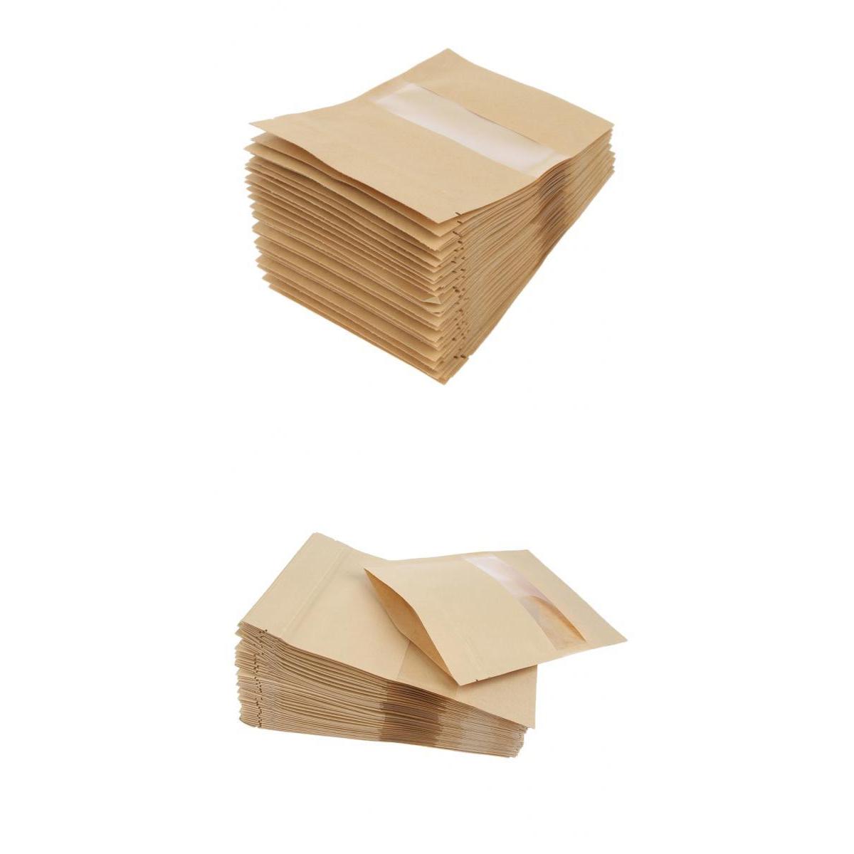 100x Kraft Paper Bags Stand Up Pouch Food Packaging 10x15+3&12x20+4