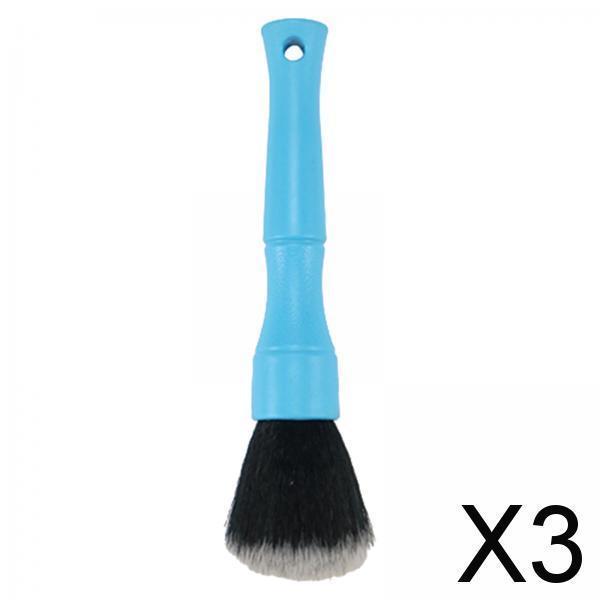 3xCompact Car Detailing Brush Comfortable Handle for Emblems Console AC Vents Short Blue