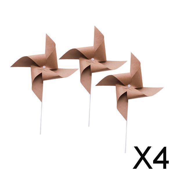 4x3Pcs Kraft Windmill Pinwheel Wind Spinner Garden Wedding Party Decor