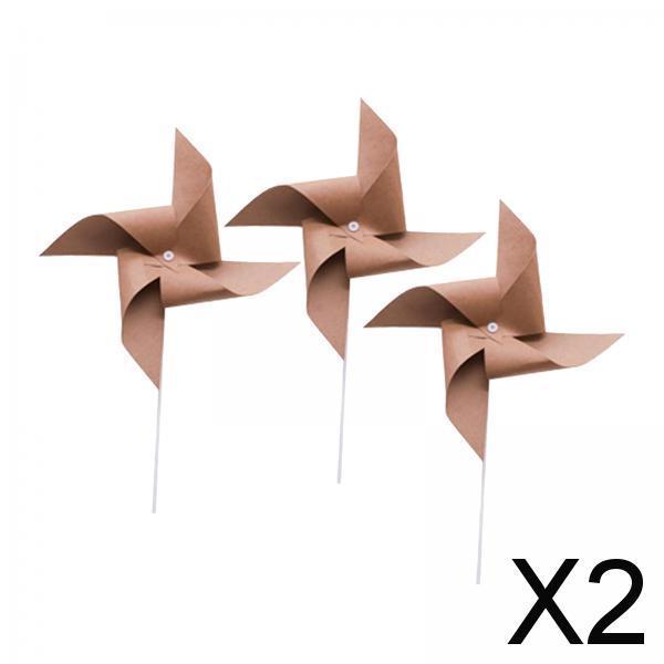 2x3Pcs Kraft Windmill Pinwheel Wind Spinner Garden Wedding Party Decor