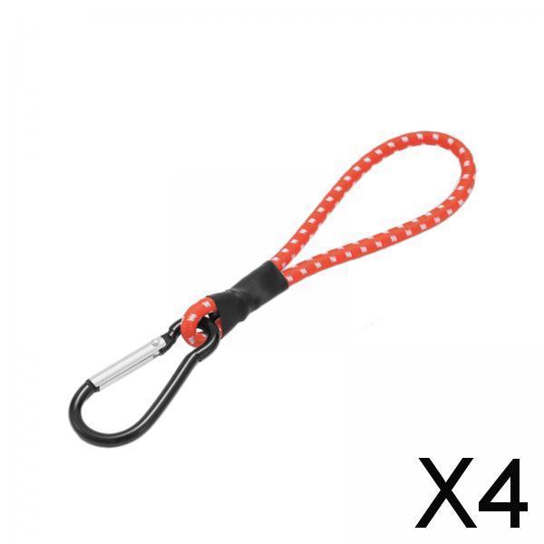 4xBungee Cord with Carabiner Elastic Rope Portable for Outdoor Tents Tarpaulin Red White