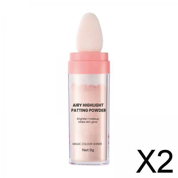 2xHighlighter Powder Stick Sparkle Setting Powder Face Blusher for Makeup Pink