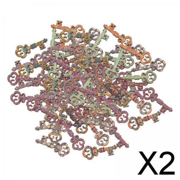 2x50Pieces Wood Key Mini Art Craft Embellishment Cards Bookmark Scrapbooks