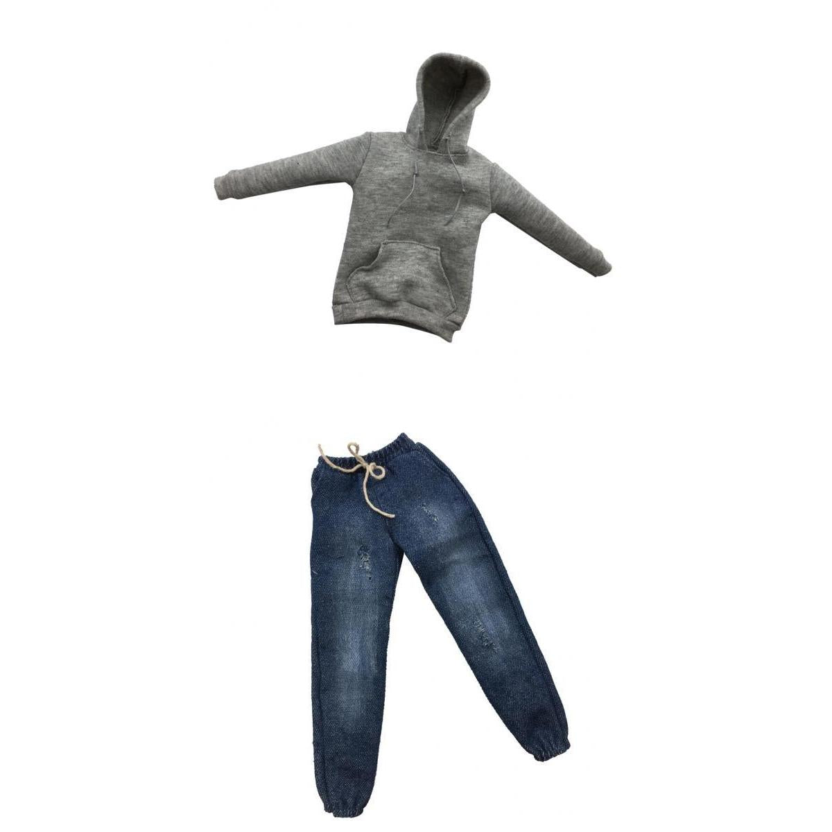 1/6 Scale Mens Gray Long Hoodie Sweatshirt & Jeans for 12inch Action Figure