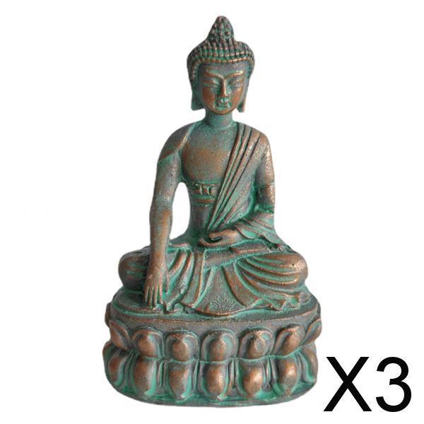 3xSANDSTONE BALCONY HOME GARDEN SMALL ZEN BUDDHA STATUE ORNAMENT DECORATIONS Bronze