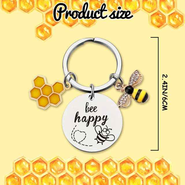 Bee Keychain Inspirational Keyring Gifts - Bee Keyrings, Bee Charm, Honey Key Ring, Cute Bee Accessory Keyrings, Bee Happy Keychain Gifts for Men Women Boys Girls Bag Purse Wallet Handbags Backpack