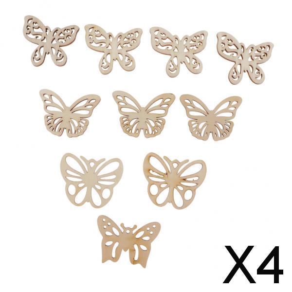 4x10 Pieces Butterfly Shape Hollow Wooden Pieces Embellishments Crafts