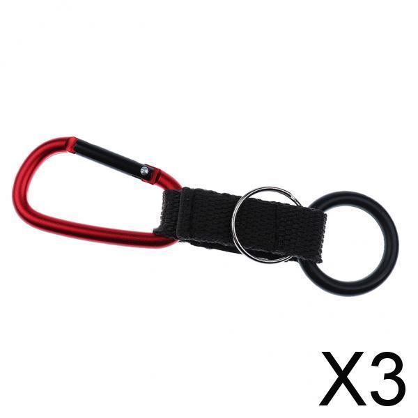 3xHiking Travel Water Bottle Carabiner Clip Hook with Rubber Ring Red