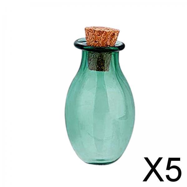 5xMini Glass Bottles Vials Cork Stoppers Empty Spell Jars Clear Wishing Bottle Green