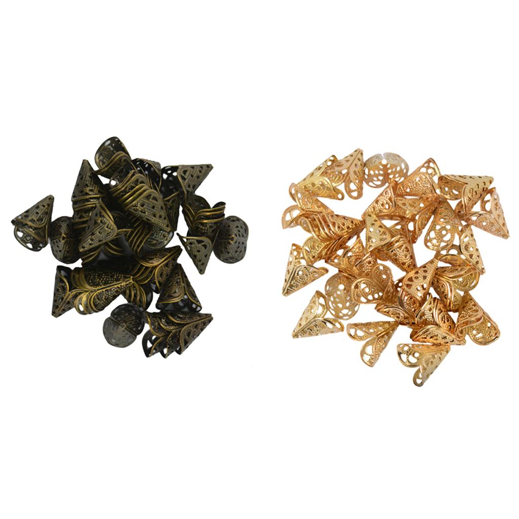 100Pcs 16mm Hollow Cone Alloy Flower Bead Cap End for DIY Jewelry Makings