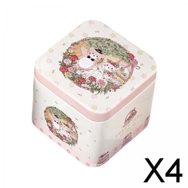 4xSquare Candy Tins with Lid Food Storage Box for Dry Tea Storage DIY Projects Style A