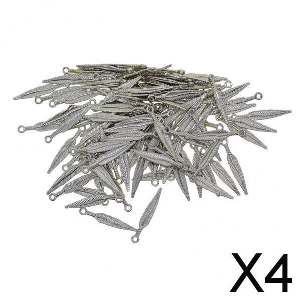 4x100 pcs 3D Feather Leaf Metal Charms pendants Jewelry DIY Making Silver