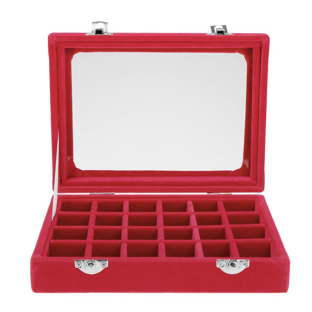 Wooden Velvet Jewelry Necklace Ring Storage Box Case Organizer Gift Red