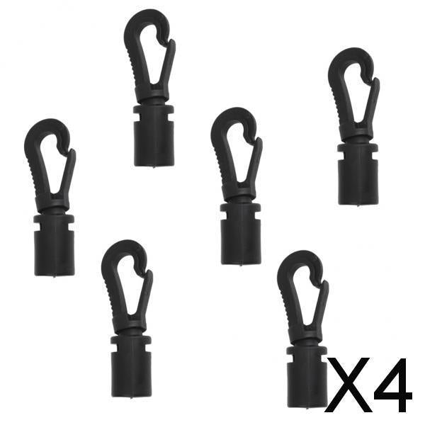 4x6 Pieces Black Bungee Cord Snap End Hooks for Marine Kayak Canoe Boat