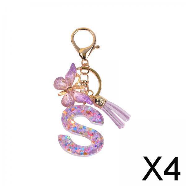 4xResin Keychain Ornaments Girls Women Gifts English Alphabet Keyring Keychain S