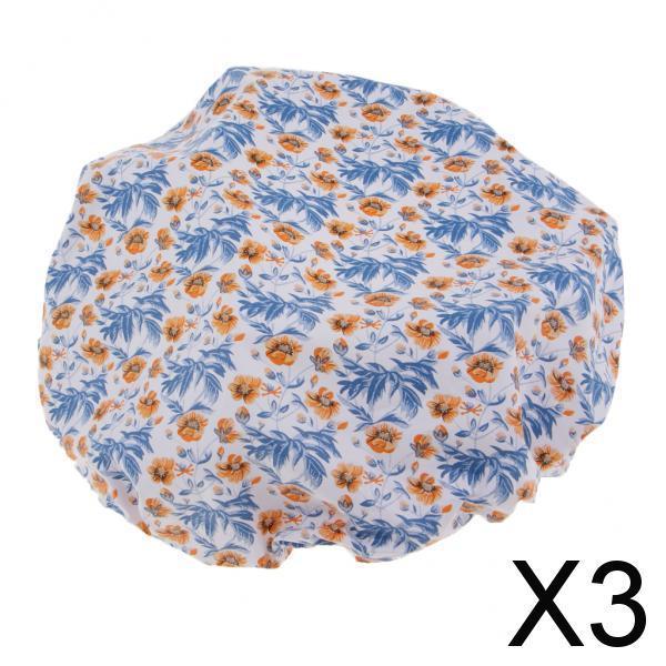 3xWomen Shower Caps Bathing Bath Hat Elastic Salon Hair Cover Head Cap Blue