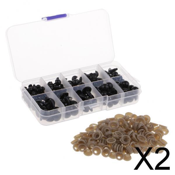2x142 Pieces Assorted Size Plastic Safety Eyes with Washers for Dolls Making