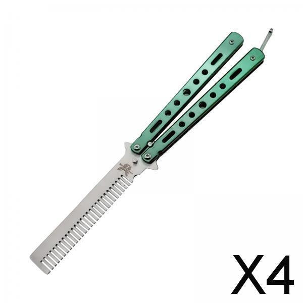 4xButterfly Combs Folding Combs Metal Portable Hair Comb for Sport Outdoor Use Green