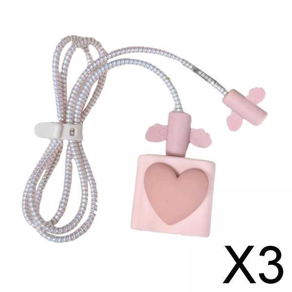 3xCharging Cable Protector Case Cable Accessories Charging Cord Protector Pink