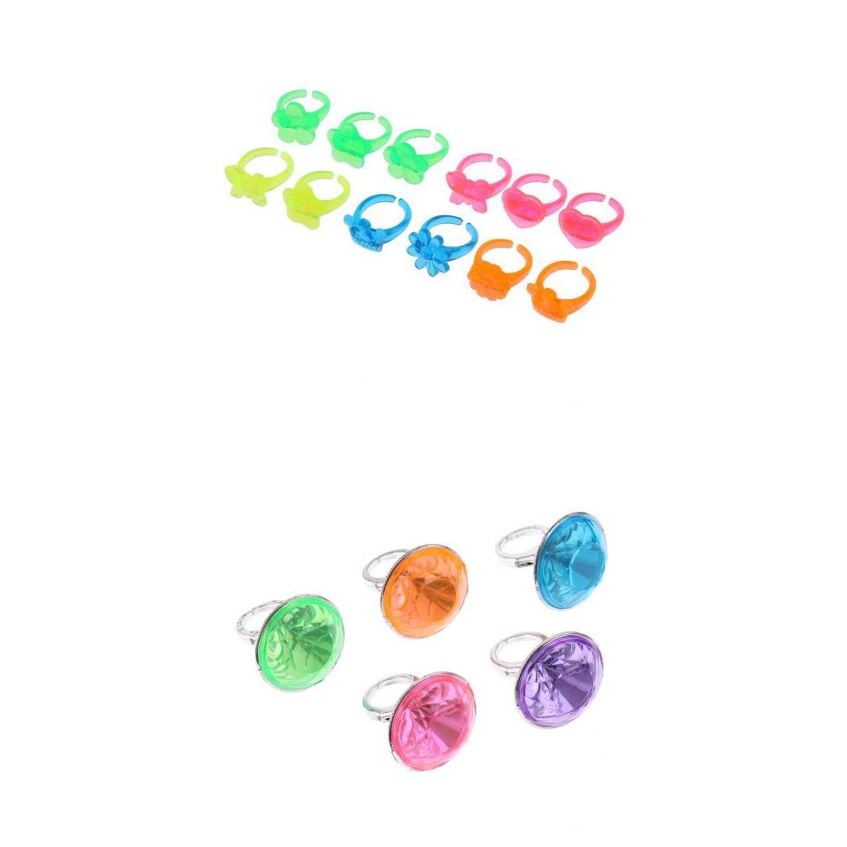17 Pieces Kids Plastic Rings Jewelry Pretend Play Toys Random Color