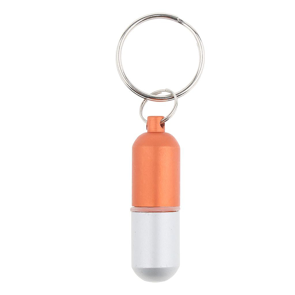 Waterproof Aluminum Pill Storage Box Keychain Capsule Tablet Bottle Orange S