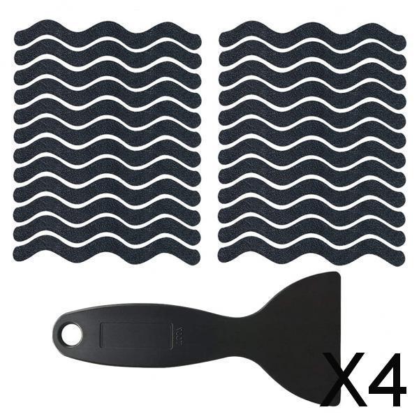 4xSet of 24 Anti Slip Bath Tape Shower Pad w/ Shovel for Stairs Outdoors Black