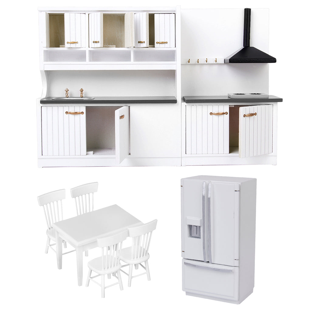 1/12 Dollhouse Miniatures Kitchen Furniture Set Fridge Table Chair Models